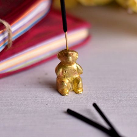 Golden Brass Bear Incense Stick Holder